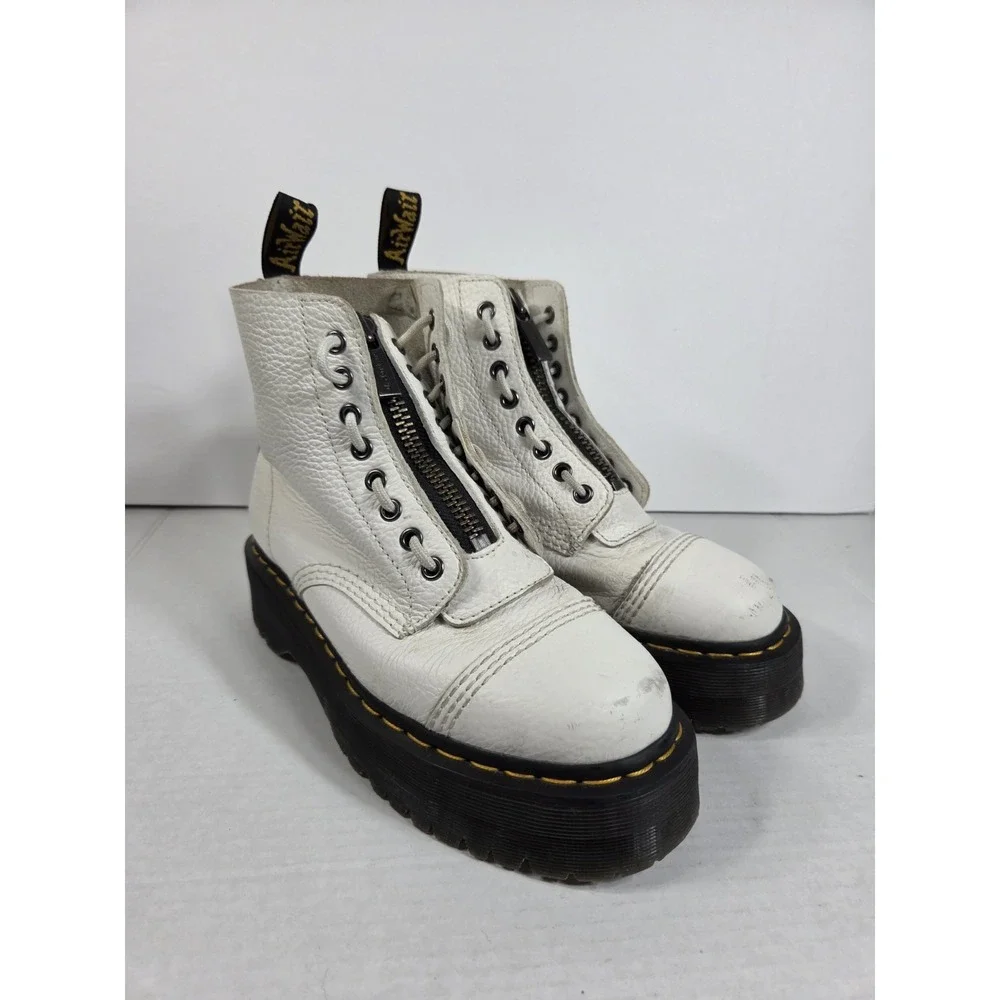 Dr. Martens Sinclair Women 8 White Milled Nappa Leather Platform  Boots Zip